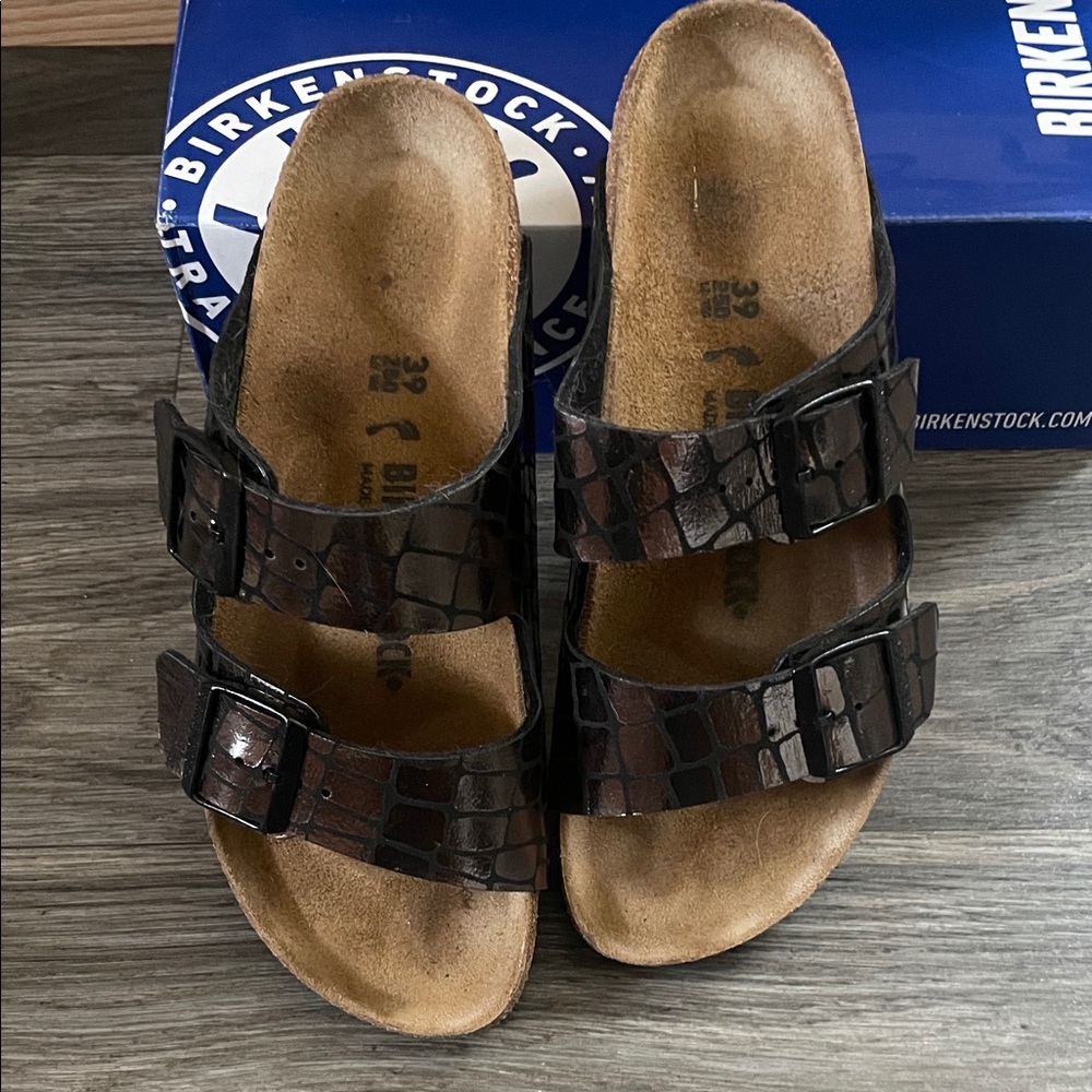 Birkenstock Dark Croc-Patterned Sandals